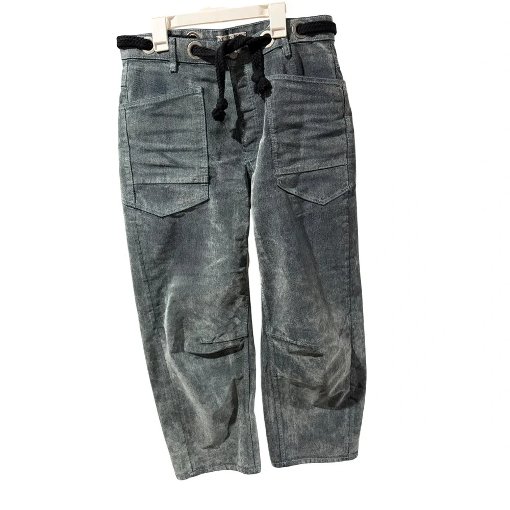 We The Free Free People velvet Moxie Grommet Rope Jeans Size 27 Blue Grey - Picture 2 of 7